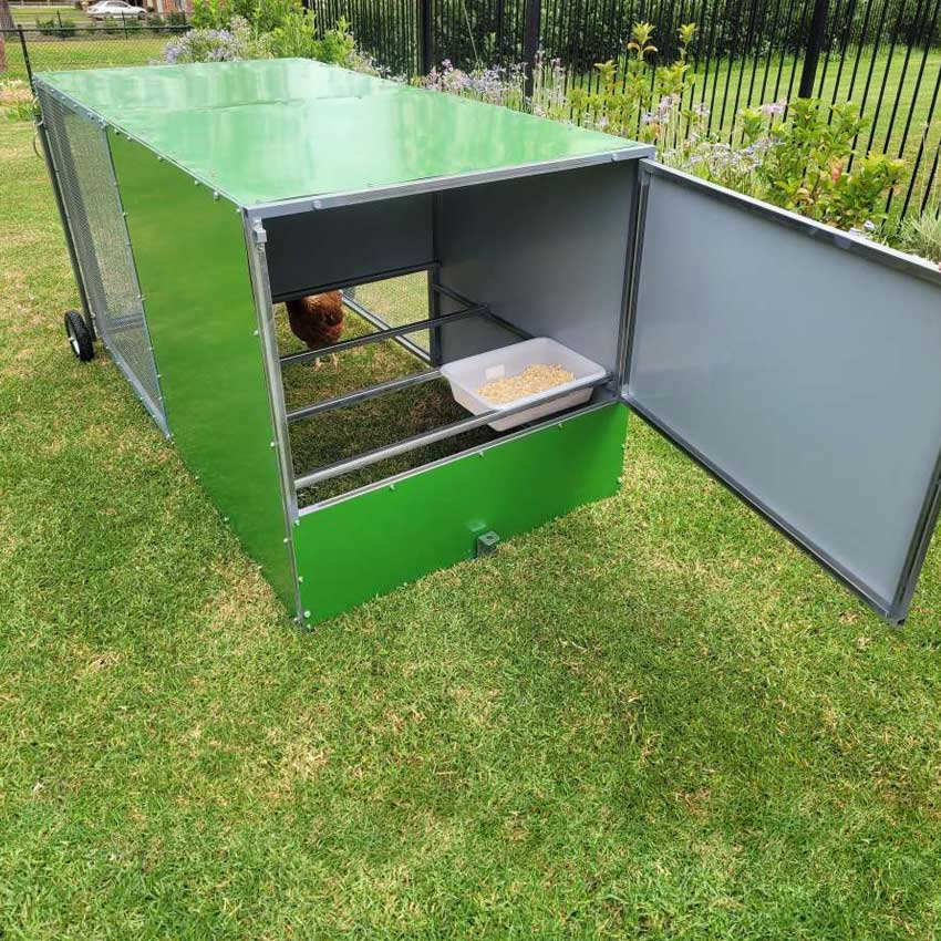 Backyard Chicken Tractor with nest boxe open